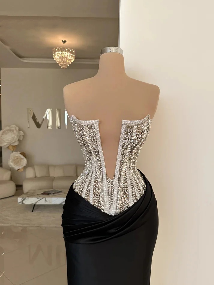 Strapless Sexy Evening Mermaid Prom Gowns With Crystal Sleeveless Custom Made Slim Formal Party Dresses Plus Size 6660306