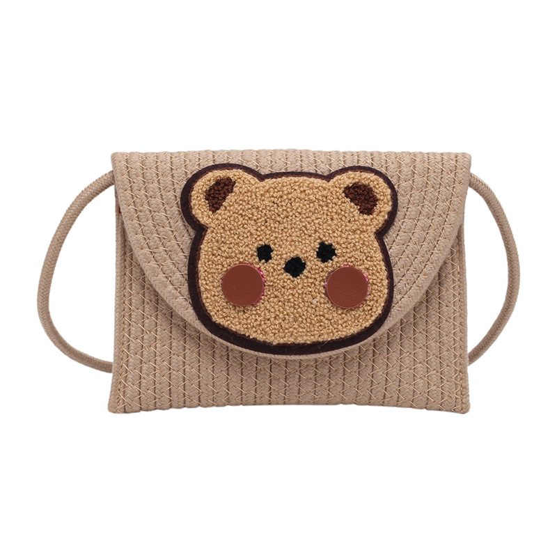 Spring and Summer New Popular Woven Envelope Bag Cute Bear Bohemian Shoulder Crossbody Beach Vacation Mobile Phone Bag