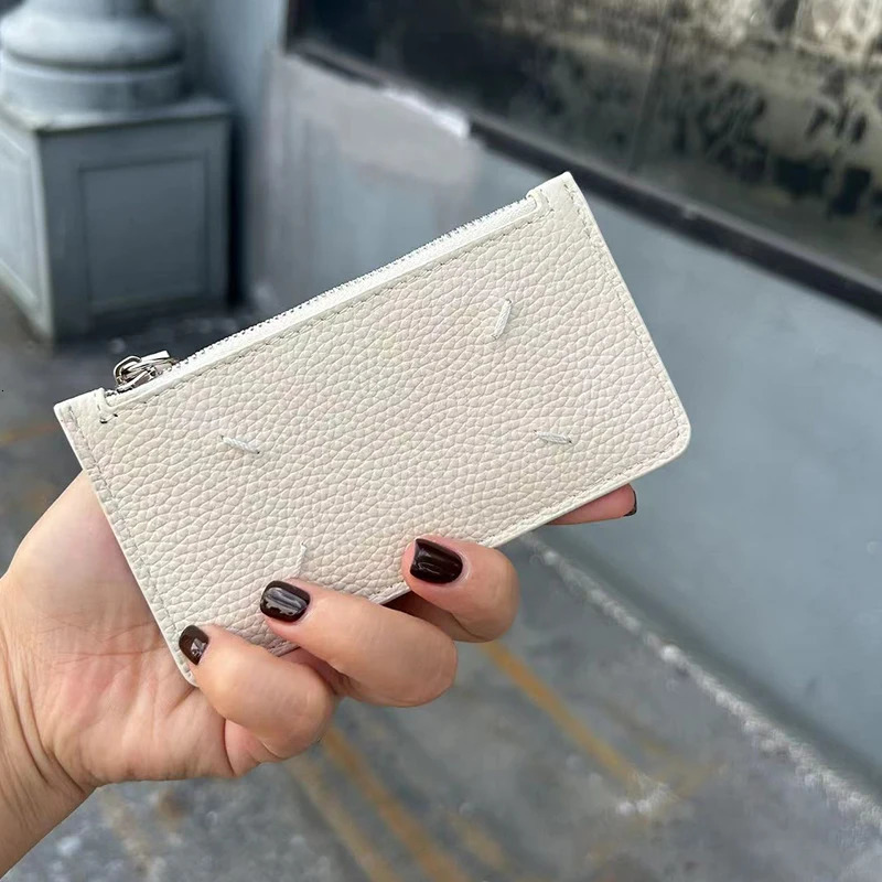 MM Top Layer Cowhide Lychee Patterned Multi Card Slot Zero Wallet For Men and Women Simple Four Corner Sewing mini Card Holder 240229