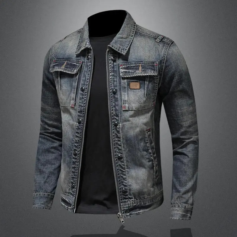 Mens Retro Classic Denim Jacket Autumn Street Trend Handsome Riding Windproof Clothing High Casual Lapel 240307