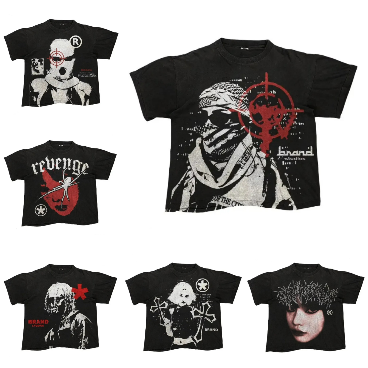 Men's T Shirts Mask Dark Style Pattern Printed T-shirt High Street Gothic Loose Short Sleeved Summer And Women's Top Harajuku