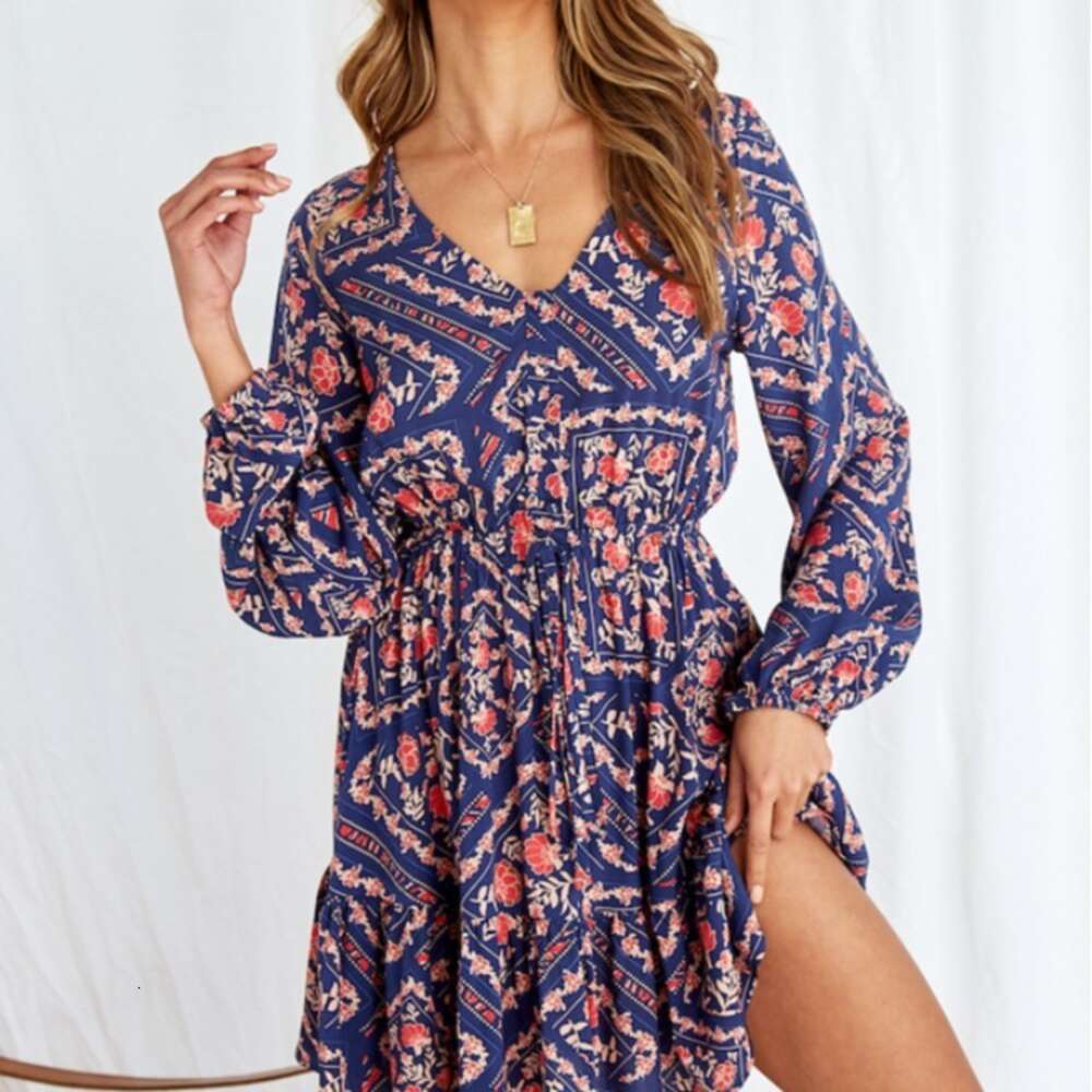 2024 New Women's Sexy U-neck Floral Waist Slimming Dress