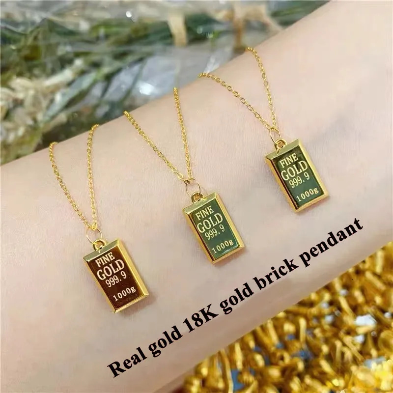 VITICEN Real 18K Gold Bricks AU750 Pendant Get Rich Necklace For Men Women Fine Gift Elegant Good Presents Classic Fashion 240311