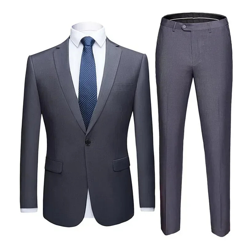 Jacket Pants 2 Pieces Set 2023 Fashion Mens Casual Boutique Business Dress Wedding Groom Suit Coat Blazers Trousers 240301