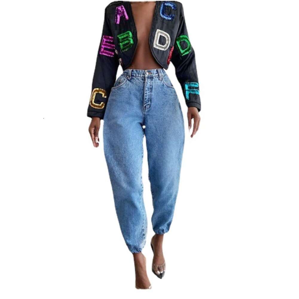 2024 Trendy New High Waisted Loose Fitting Slimming Leggings Street Versatile Fashion Casual Jeans for Women