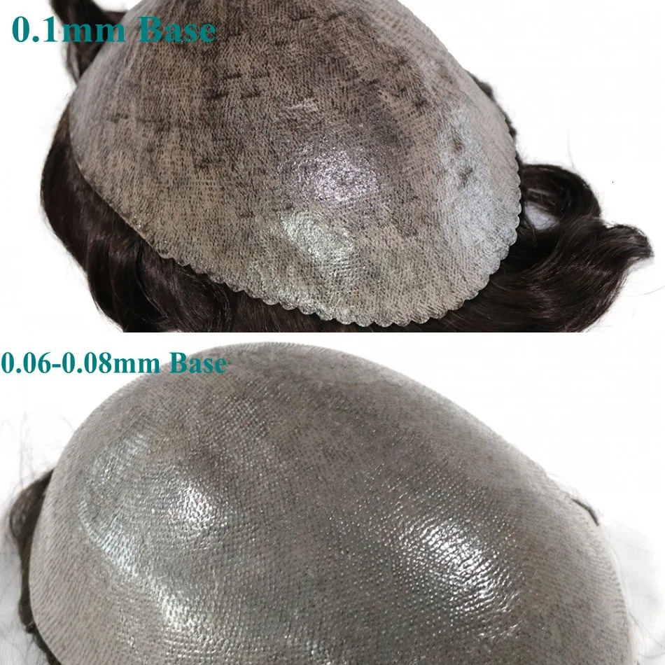 Natural Hairline Mens Toupee V-loop 0.06-0.08mm PU Base Hair Replacement System Straight/Wavy Hair for Options Blonde 240312