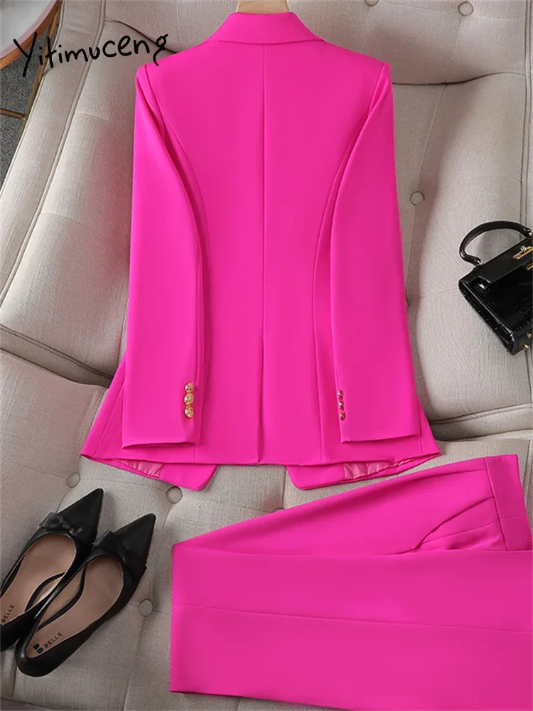 Yitimuceng Office Ladies Two Piece Sets Outifits 2023 Double Breasted Turn Down Collar Blazers Elegant Skirt Suits 240315