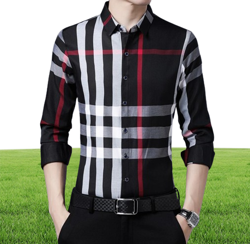 Fashion Mens Designer Spring and autumn new longsleeved shirts men youth plaid business casual loose lapel shirts Men039s Casu