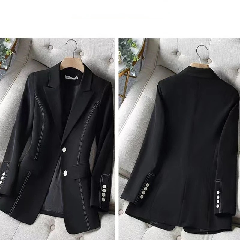 White Suit Jacket Women Black Blazer Slim Long Sleeve Chic Korean Coats Spring Autumn Jacket Clothing 240306