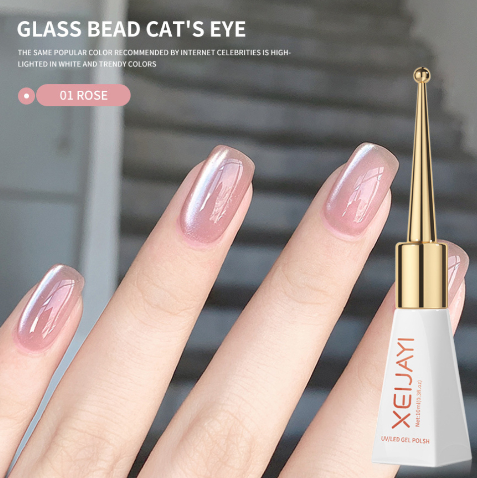 Golden Sunset Sparkle: Reflective Glass Cat Magnetic Gel Nail Polish, Luminous Glitter Effect, UV/LED Soak-Off Formula