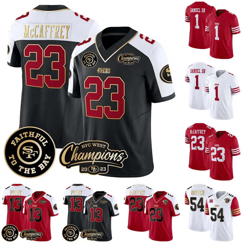 Christian McCaffrey Deebo Samuel 49ers Football Jersey Brock Purdy Nick Bosa George Kittle Patrick Willis Fred Warner Jerry Rice Talanoa Hufanga Moody Brandon