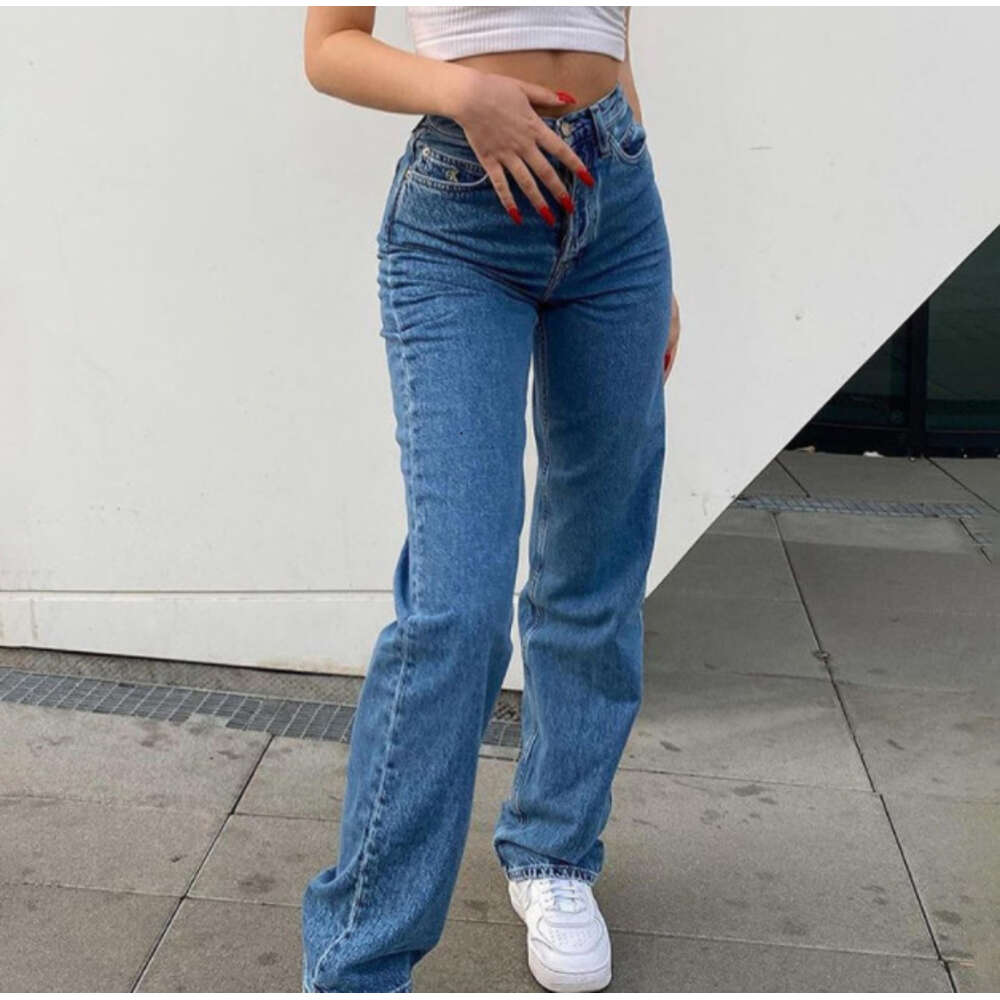 2024 Spring New High Waist Butterfly Print Straight Leg Casual Jeans Women's Street Pants