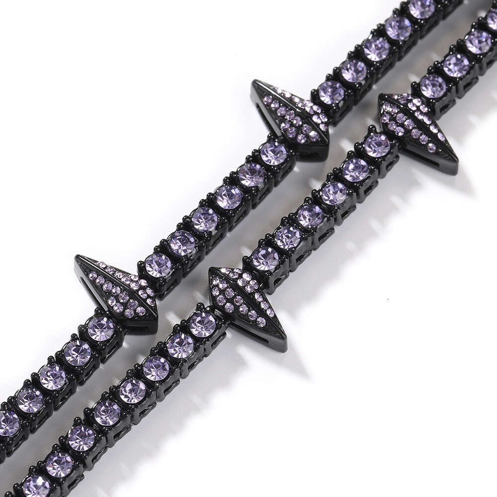Hip Hop Ins Style New Black Rhinestone Tennis Chain Necklace For Men And Women Spike Charm Purple Green Pink Gemstone Choker Necklaces Bling Jewelry R