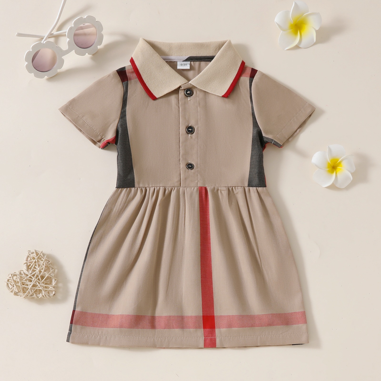 Baby Designer Baby Dress Girl Plaid Shirt Clothe Summer Childrens Short Sleeve Cotton Shirt Skirt Classic Plaid Lapel Imported Customized Fabrics
