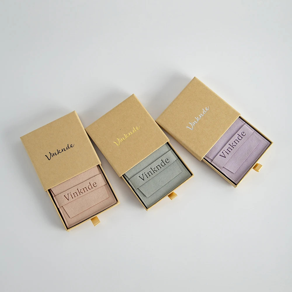 7x7x17cm Custom Kraft Jewelry Drawer Box with Microfiber Bag Pouch Personalized Small Paper Gift Packaging Christmas 240315