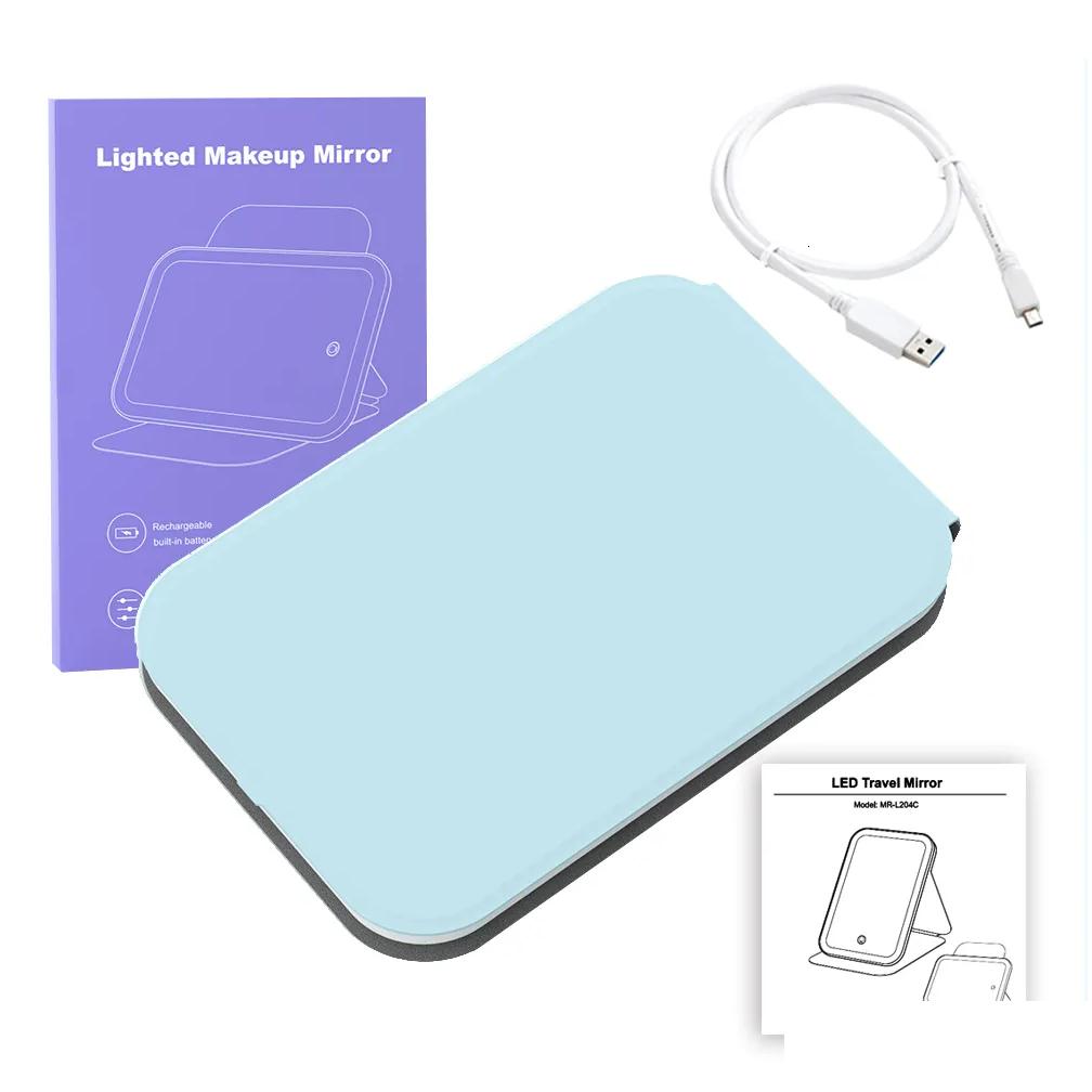 Compact Mirrors Usb Led Makeup With Lights Pink 360 Portable Foldable Smart Travel Make Up Tabletop Mirror Cosmetic Vanity Miroir Dro Dhi7z