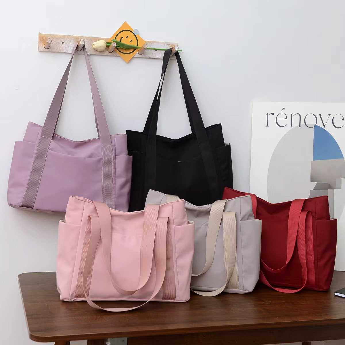 Women's Bag Solid Color Tote Bag Shoulder Bag Casual and Simple Mommy Outgoing Bag Canvas Handbag 240315