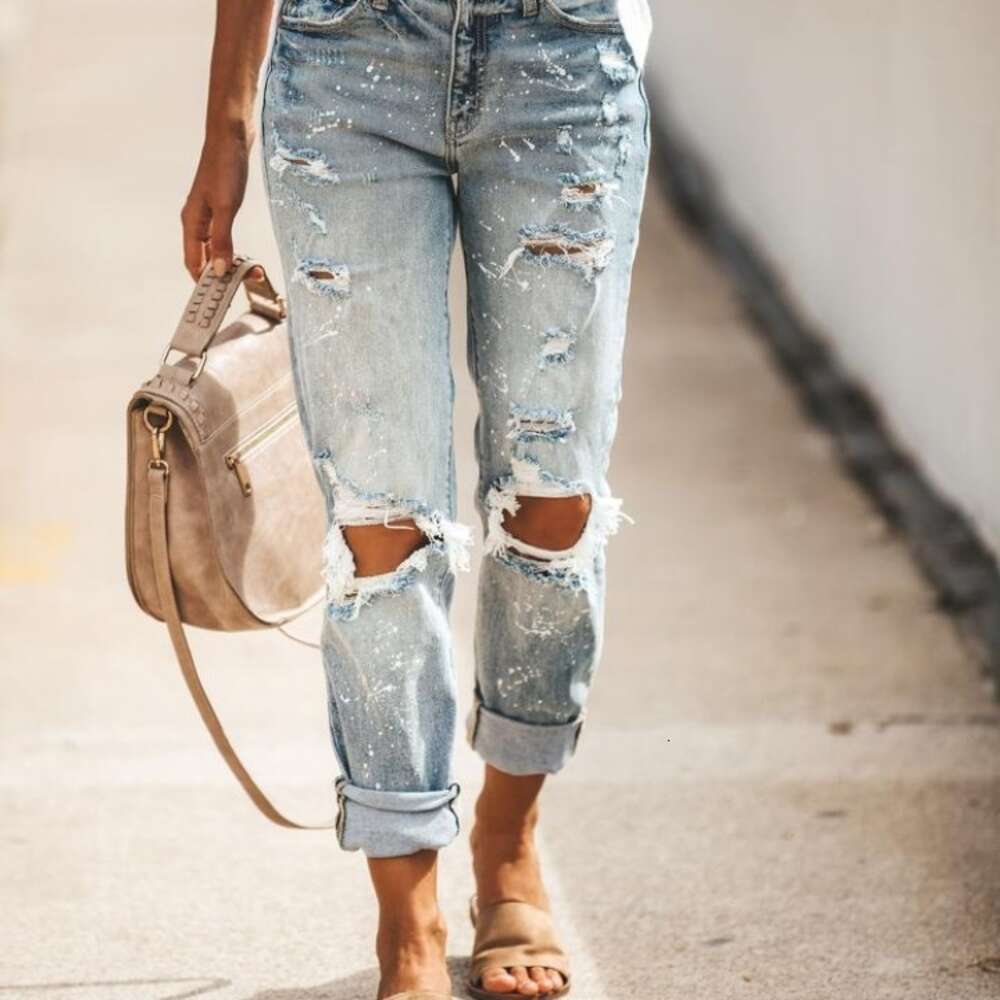 2024 with Tears to Show Thin Wash Women's Jeans Pants