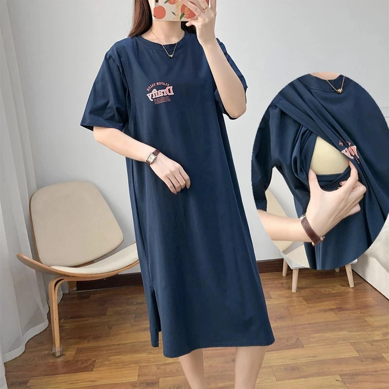 Breastfeeding Dress Home Clothes For Women Summer Maternity Nursing Dresses Pregnant Loose Casual Feeding Clothing Pregnancy 240309