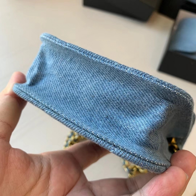 Denim diamond check gold hardware chain strap shoulder coin purse Makeup bag VIP gift with packaging