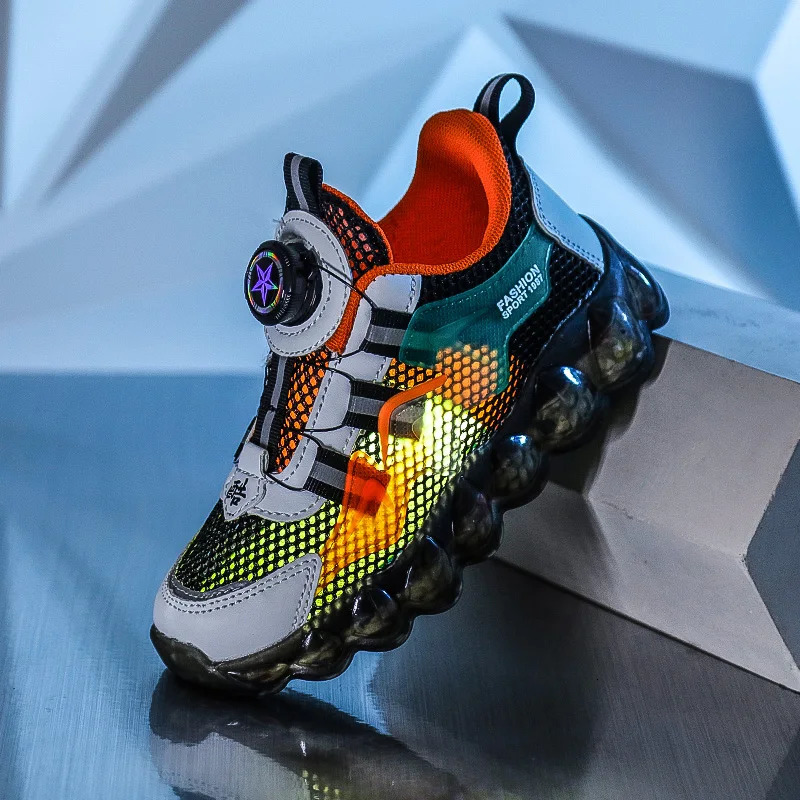 Parentchild shoes womens autumn thick soled running rotary buckle children sports casual for girls and boys 240313