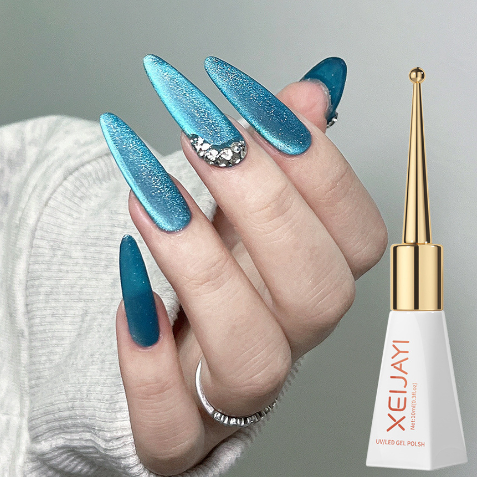 Golden Sunset Sparkle: Reflective Glass Cat Magnetic Gel Nail Polish, Luminous Glitter Effect, UV/LED Soak-Off Formula