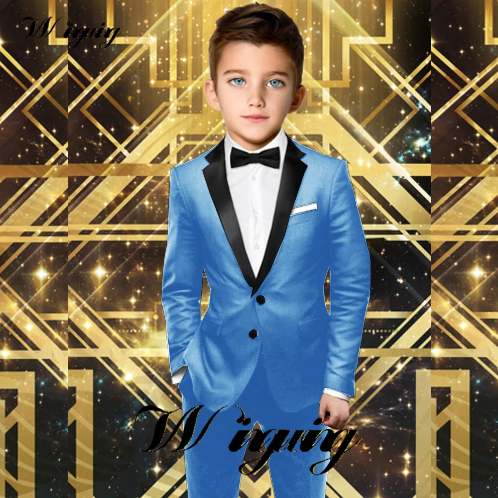Black Boys Suit Formal Party Jacket Pants 2 Piece Set Kids Wedding Tuxedo Slim Fit Tailored 2-16 Years Old Clothes 240304