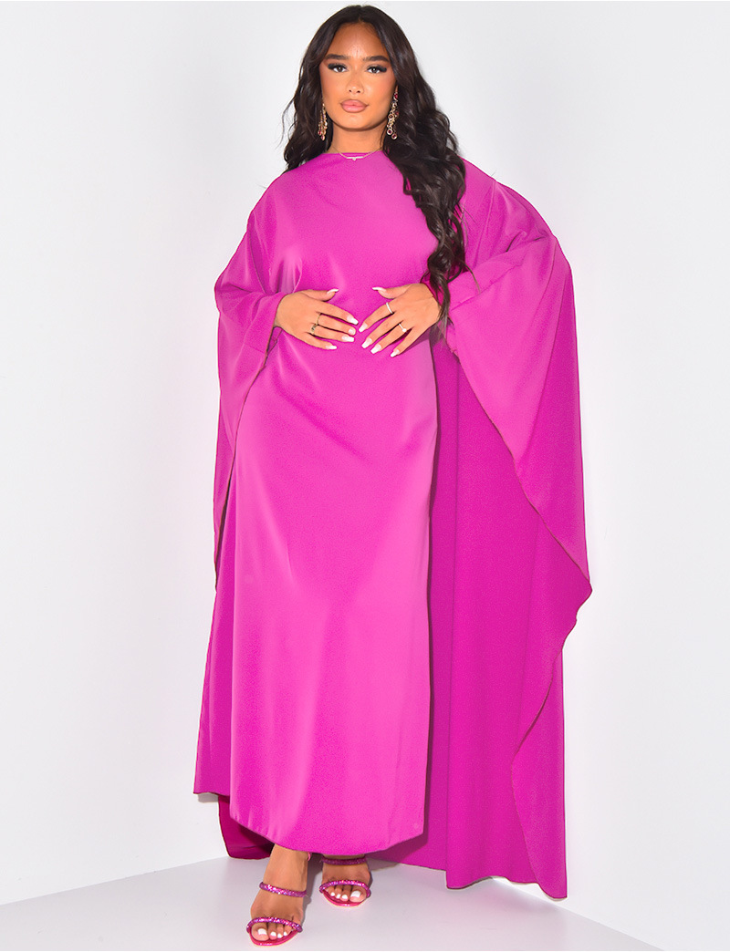 Women Casual Dresses Satin Long Bat Sleeves Solid Dress Robe Autumn Elegant Loose Maxi Dresses