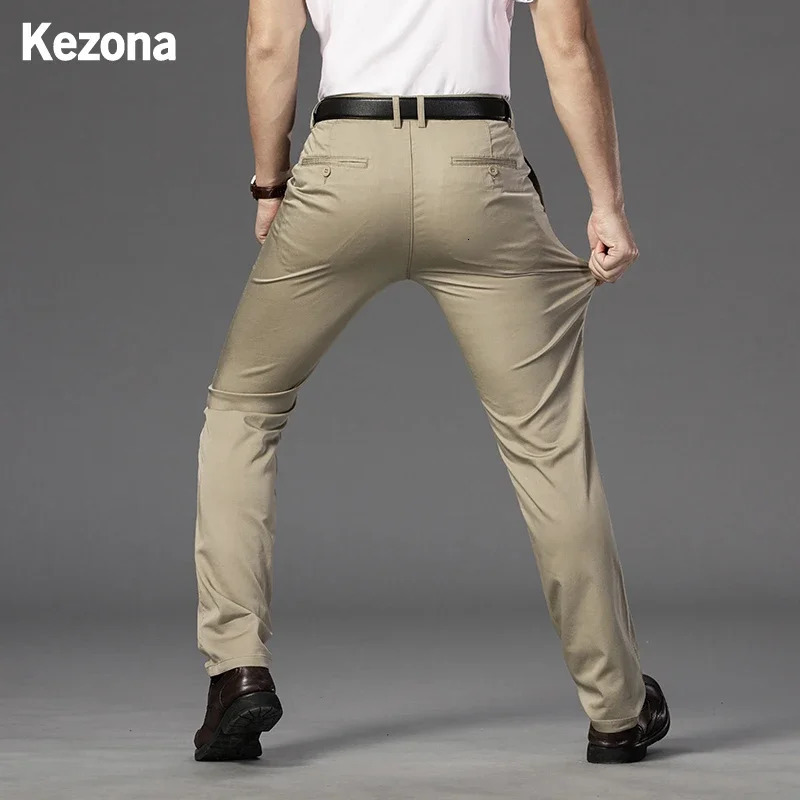 2024 Mens Spring Autumn Fashion Business Casual Long Pants Suit Pants Male Elastic Straight Formal Trousers Plus Big Size 29-42 240305