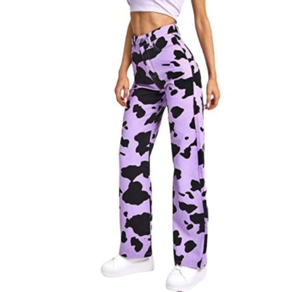 2024 New Instagram Style Personalized Print Loose Straight Leg Jeans Women's Fashion High Waist Casual Pants