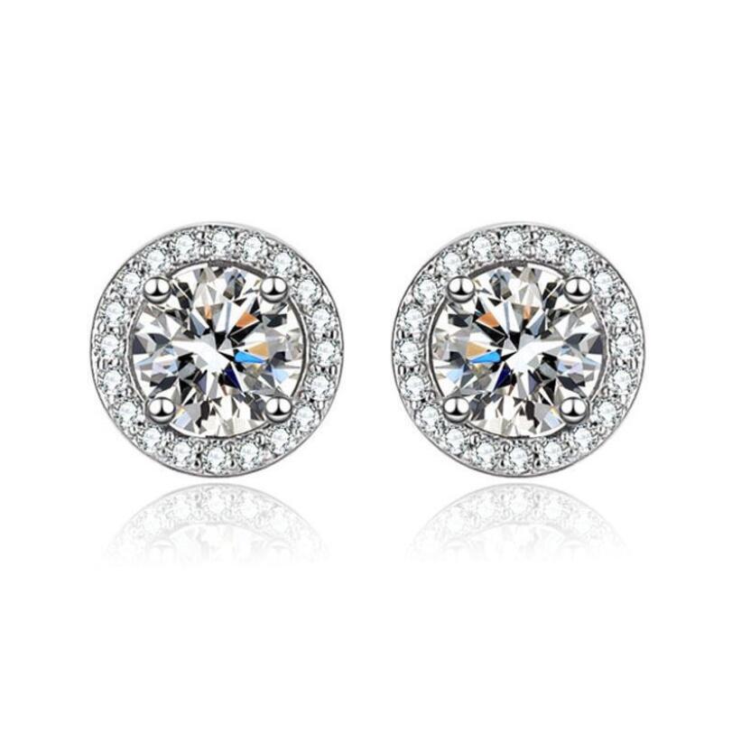 2024 Drop Ship Stud Earrings Simple Fashion jewelry 925 Sterling Silver Round Cut 5A Cubic Zircon Party CZ Diamond Gemstones Party Women EarringGift