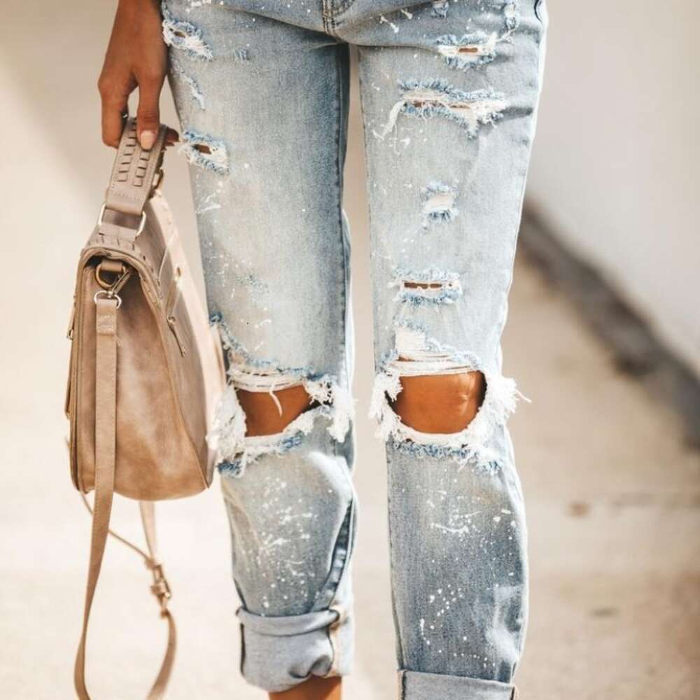2024 with Tears to Show Thin Wash Women's Jeans Pants