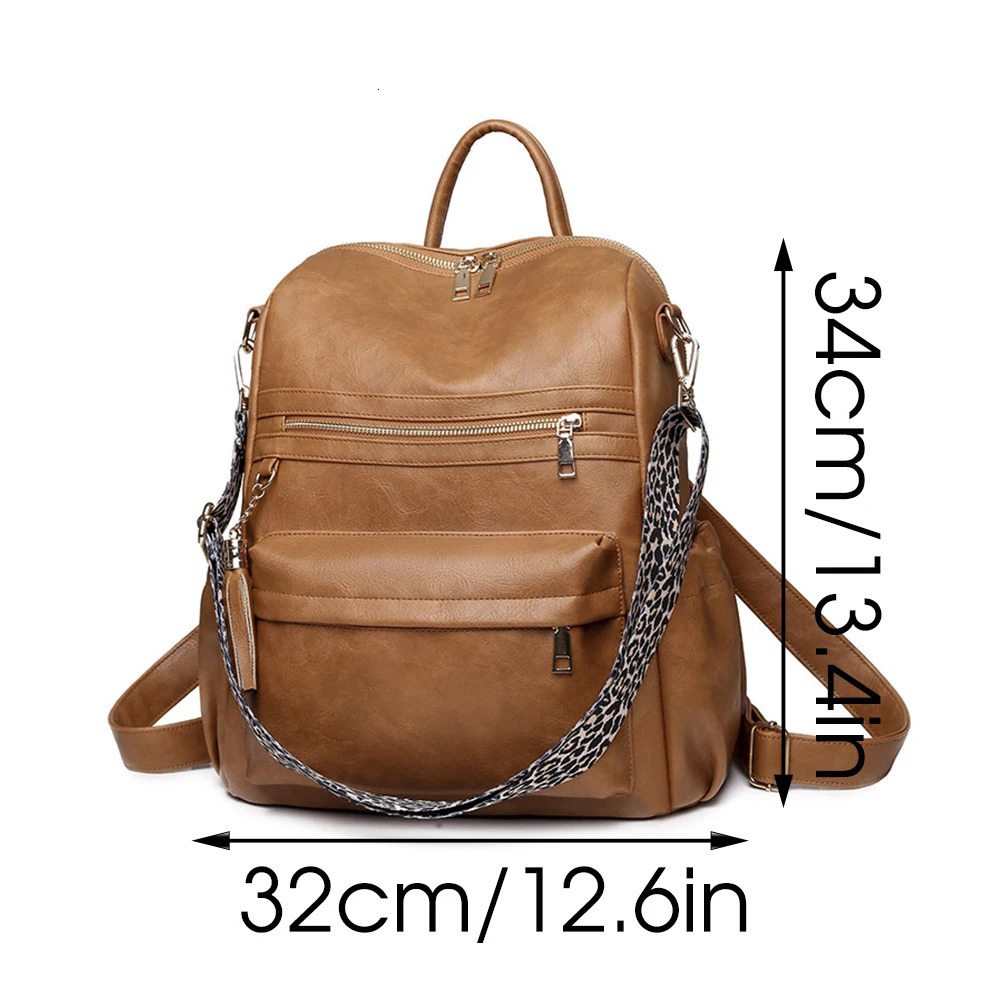 Winter Women Casual Backpack PU Leather School Backpack For Teenager Girls Travel Backpack Vintage Fashion Leopard Shoulder Bags 240305