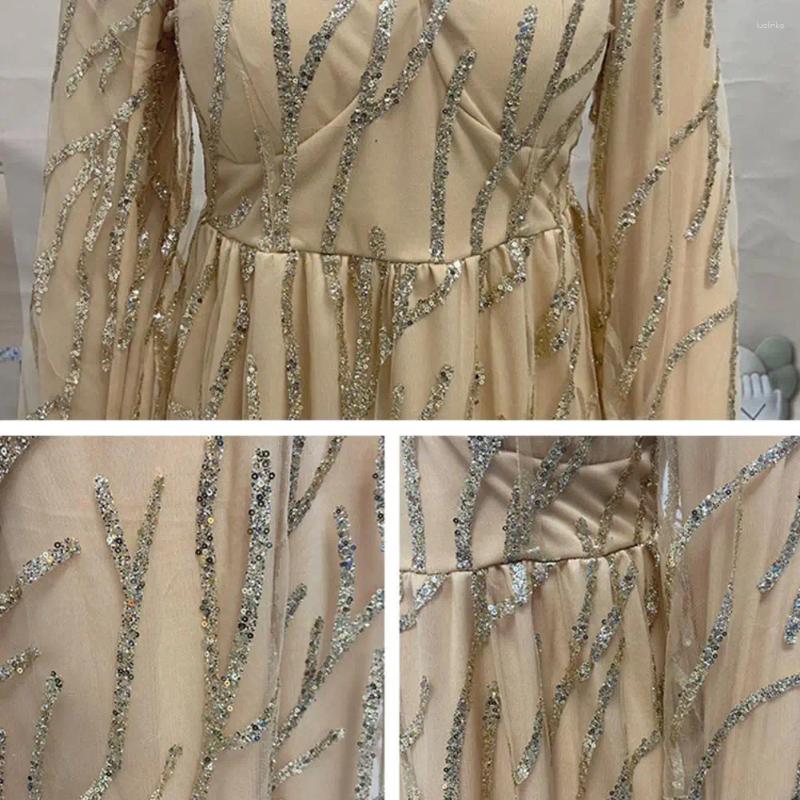 Casual Dresses Women Elegant Evening Party Dress Sequins Mesh Luxury Long Lantern Sleeve Double-layered Cocktail Vestidos