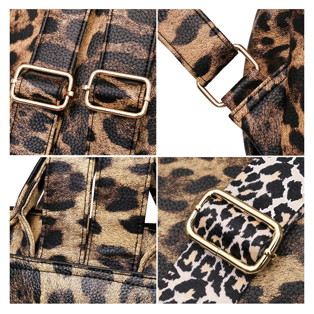 Winter Women Casual Backpack PU Leather School Backpack For Teenager Girls Travel Backpack Vintage Fashion Leopard Shoulder Bags 240305