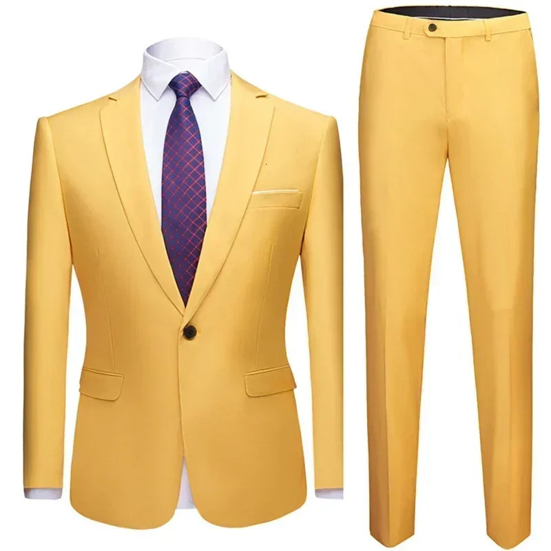 Jacket Pants 2 Pieces Set 2023 Fashion Mens Casual Boutique Business Dress Wedding Groom Suit Coat Blazers Trousers 240301