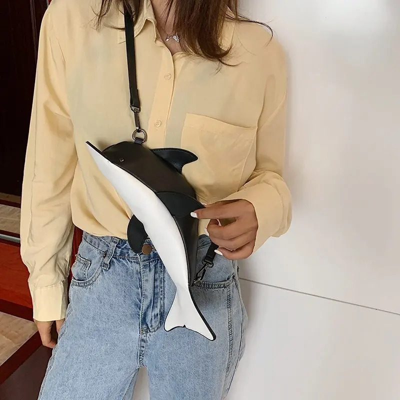 Women Girl Cute Dolphin Shape PU Leather Handbag Shoulder Messenger Crossbody Bag Satchel Tote Purse 240301