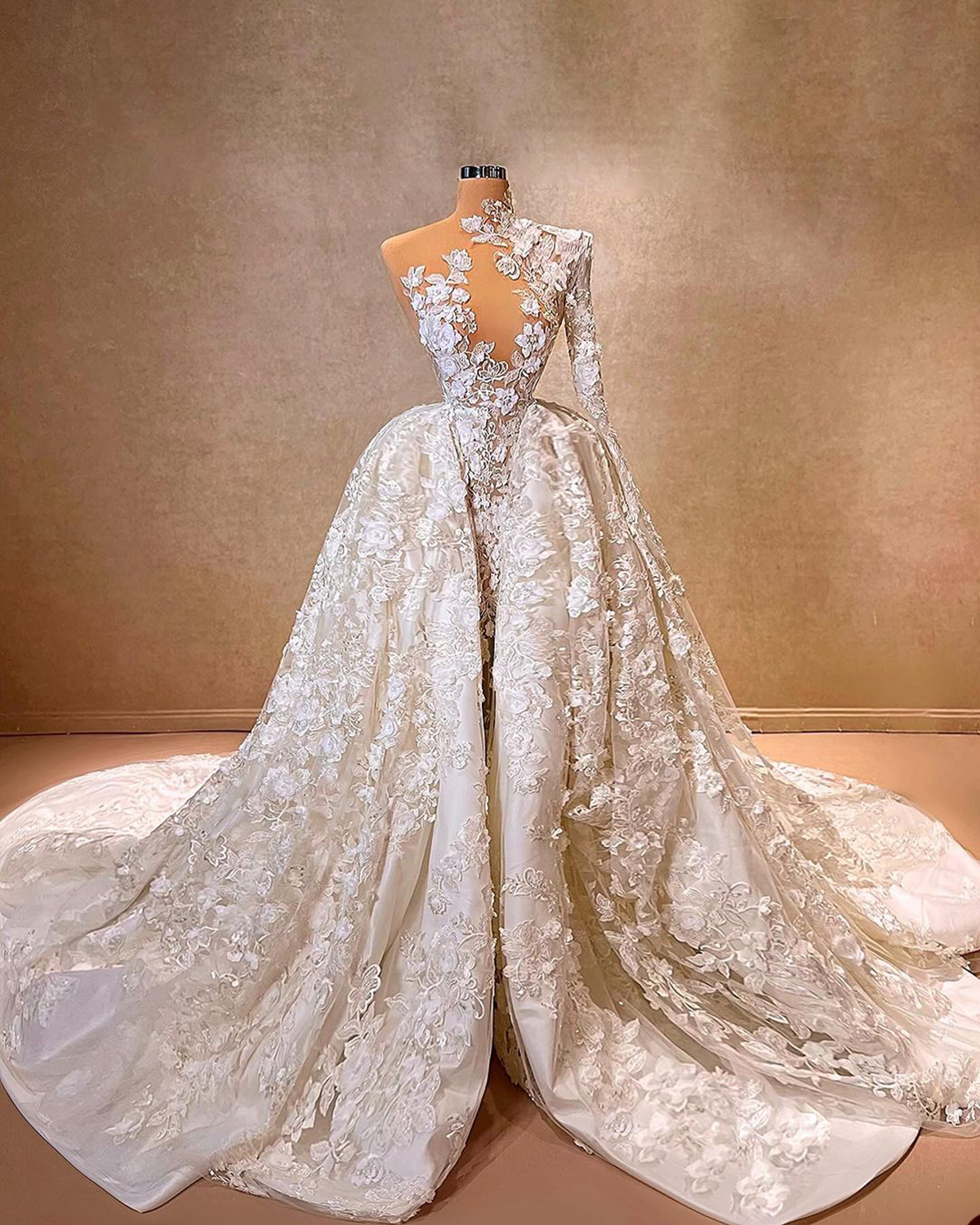 Classic Mermaid Bridal Gowns 3D-Ral Appliques Wedding Dress With Overskirts One Shoulder Lace Illusion Custom Made Bride Dresses 0219