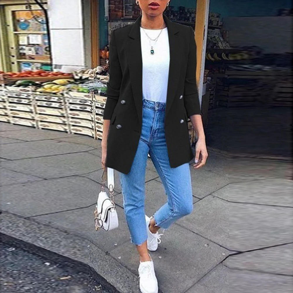 Autumn Winter Women Blazer Coat Long-Sleeved Small Suit Temperament Professional Slim Top Jacket Women Suit Outwear 240229