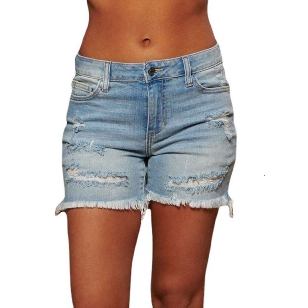 Perforated Tassels Women's High Elastic Denim Shorts Are Super Hot
