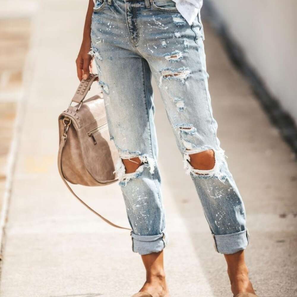 2024 with Tears to Show Thin Wash Women's Jeans Pants