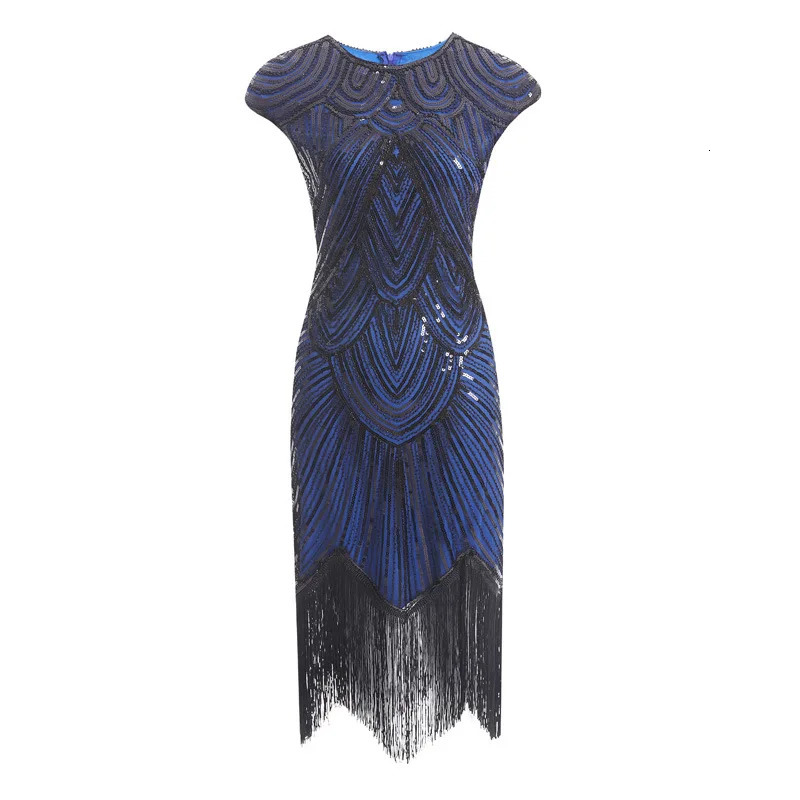 Vintage 1920s Flapper Great Gatsby Dress ONeck Cap Sleeve Sequin Fringe Party Midi Vestidos Verano Summer 240313
