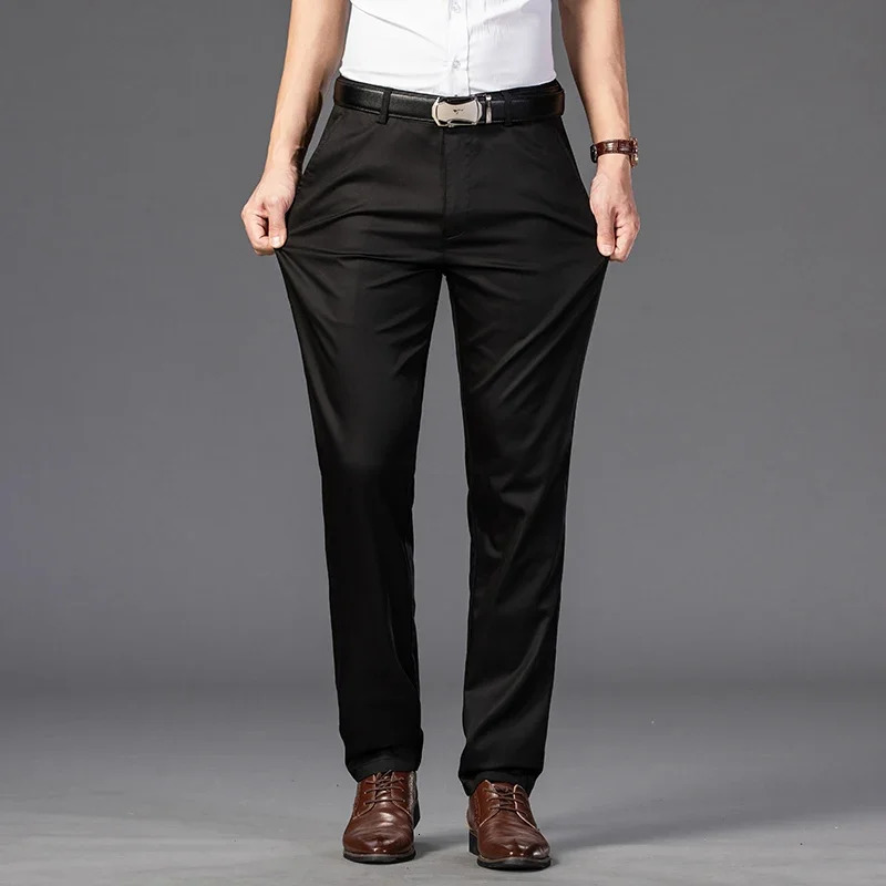 2024 Mens Spring Autumn Fashion Business Casual Long Pants Suit Pants Male Elastic Straight Formal Trousers Plus Big Size 29-42 240305