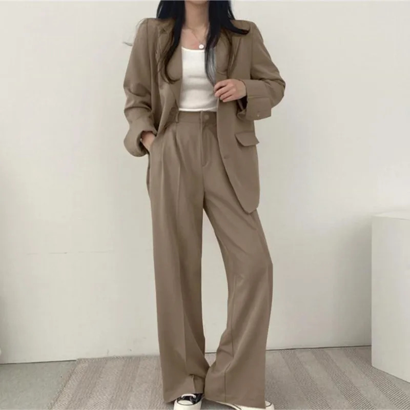 Casual Long Sleeve Suit Jacket Pants Set Office Lady Spring Autumn Fashion Solid Blazer Trousers Two Piece Set Women Outfit 240306