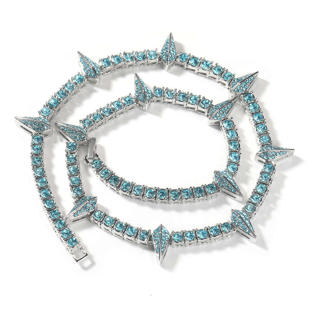 Hip Hop Ins Style New Black Rhinestone Tennis Chain Necklace For Men And Women Spike Charm Purple Green Pink Gemstone Choker Necklaces Bling Jewelry R