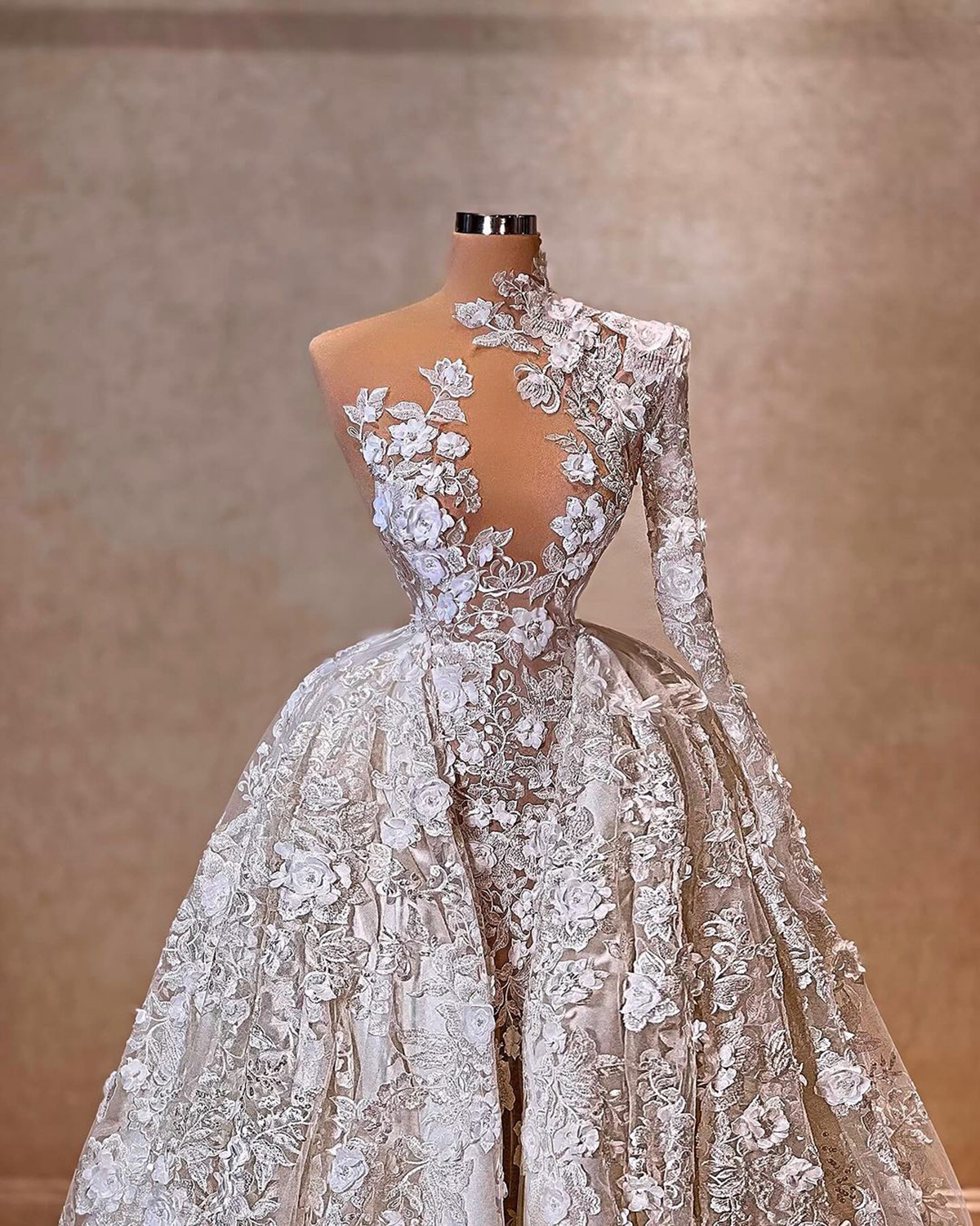 Classic Mermaid Bridal Gowns 3D-Ral Appliques Wedding Dress With Overskirts One Shoulder Lace Illusion Custom Made Bride Dresses 0219