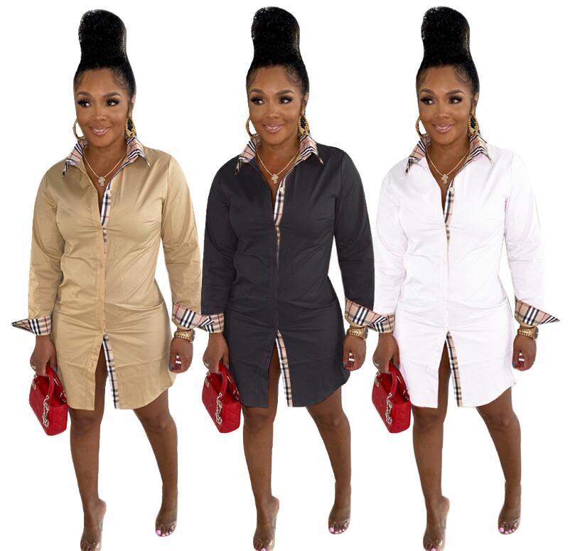 designer dress women long sleeve plaid collar summer dresses for woman shirt dress