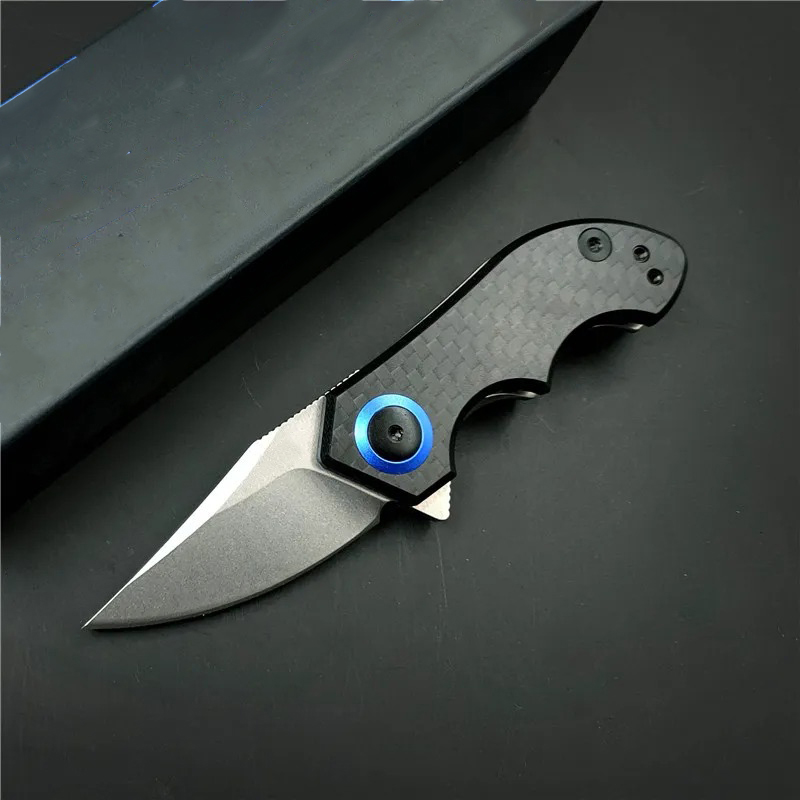 Mini Carbon Fiber 0022 Tim Galyean Flipper Tactical Knife 1.8 CPM-20CV Stonewashed Blade EDC Outdoor Self Defense Hunting Camping Knive 0808 0562 0707