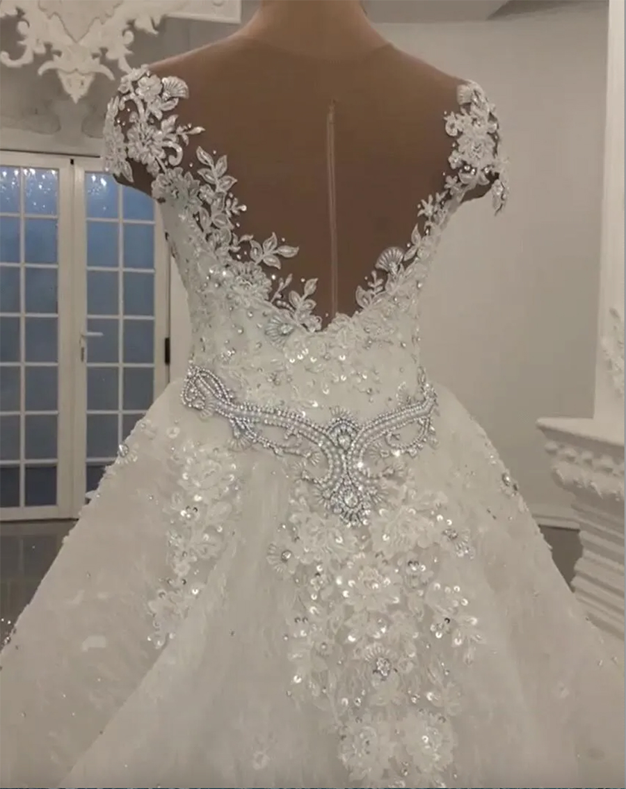 Modest Mermaid Wedding Dresses with Detachable Skirt Shining Sequins Crystals Beads Appliques Sheer Neck Backless Long Bridal Gowns 0509