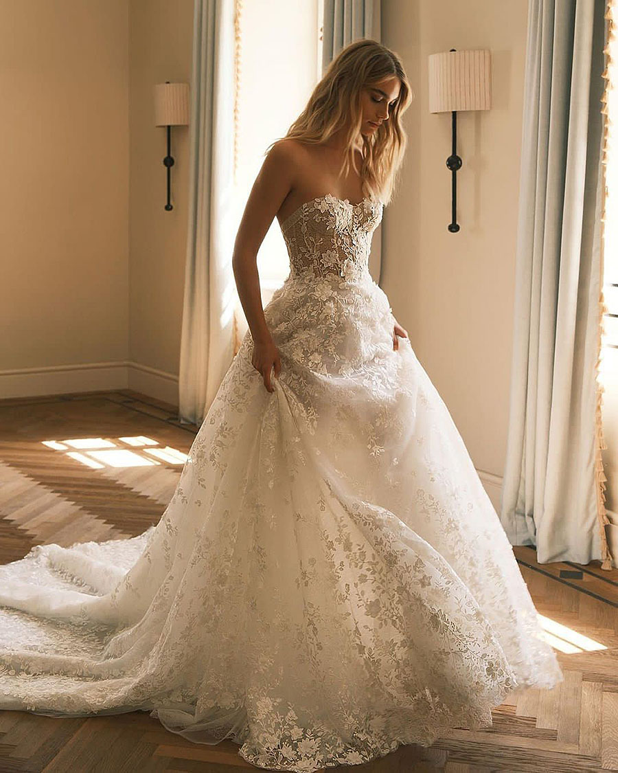 E Modern A Wedding Dresses For Woman Strapless Lace Applique Bridal Gown Sweep Train Robe De Mariee Custom Size Pplique 6660306